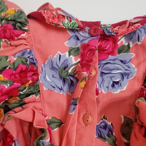 Mousefeathers Vintage Girl Toddler Dress Size 2 Floral long Sleeve Ruffles Ties - Picture 11 of 12